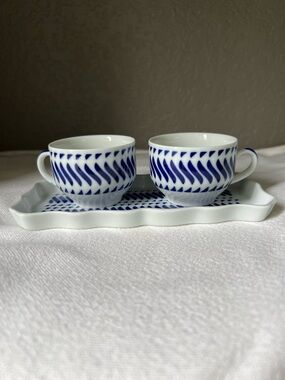 Vintage Sargadelos coffee set, a collectible item known for its  blue and white